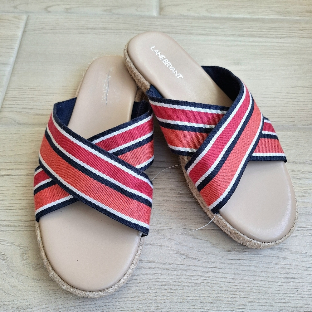 Lane Bryant Women's Dream Cloud Criss-Cross Espadrille Slide Sandal Pink Blue 10